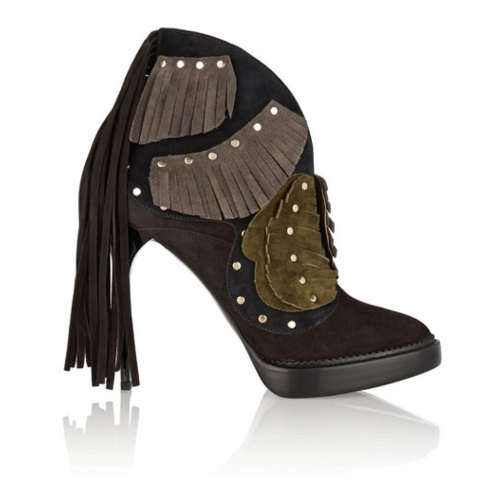 Burberry Prorsum Lilybell Suede Leaf Appliqué Fringed Studded Ankle Boots Runway
